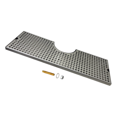 24" x 8" Cut Out Surface Mount Drip Tray - Brushed Stainless - 4" Column - With Drain C4024 kromedispense