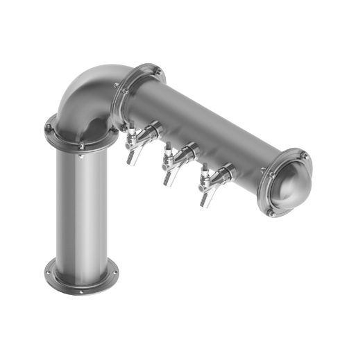 BrewXpipe Elbow Tower – 3 Faucets – Brushed Stainless – Glyco Cold Technology C1097 Kromedispense
