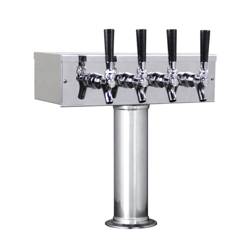 3" T Style Tower - 4 Faucet - SS Polished - Glycol Cold Technology C1854 Kromedispense
