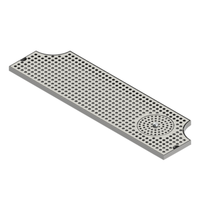 46" x 8" Surface Mount Drip Tray With Rinser - Brushed Finish - Two Side Cut-Out C4046 Kromedispense