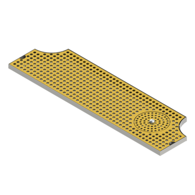 28" x 8" Surface Mount Drip Tray With Rinser - Vibrant Gold Finish- Two Side cut-out C4029 kromedispense