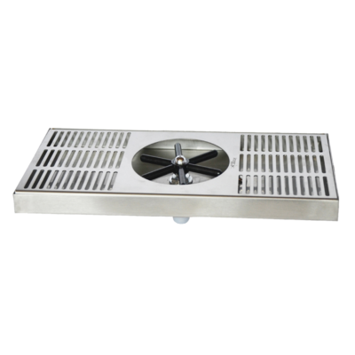 15" x 7" Center Spray Glass Rinser Drip Tray - Brushed Stainless - With Drain C466 kromedispense