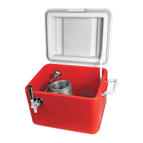 24Qt. Jockey Box Coil Cooler - 1 Side Mounted Faucet - Red C801 kromedispense