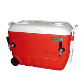 54Q. Rolling Jockey Box Coil Cooler - 2 Side Mounted Faucets - Red C803 kromedispense